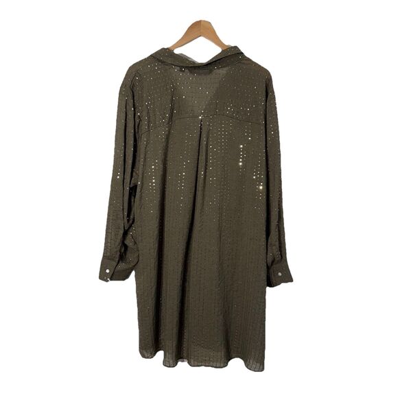 Colleen Lopez Button Front Sequin Tunic Top Size Large Embellished Olive Green - Picture 6 of 9